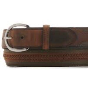 Nocona belt 44 brown leather woven western two-tone